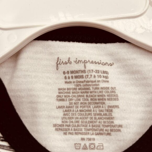 First Impressions Baby Striped XO Footed Romper Black White 6–9 Months - Picture 4 of 5